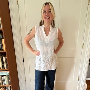 Unique Spectrum White Mandarin Collar Blouse